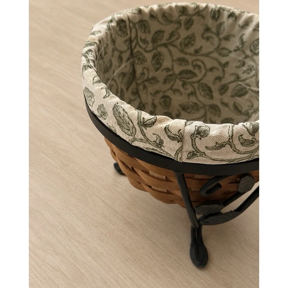 Longaberger Flora Basket Set Signed 2004 Iron Stand Liner Protector 9